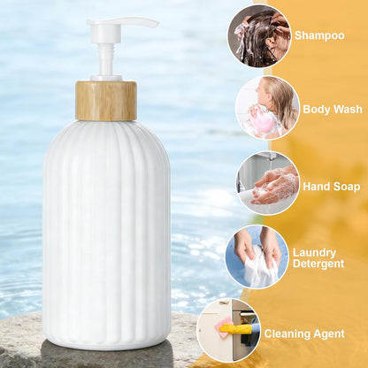 Ribbed Glass Soap Dispenser with Wood Neck