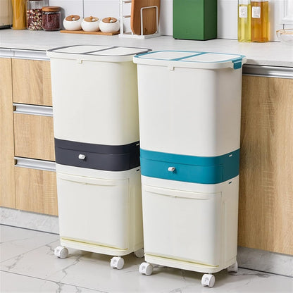2-Layer Garbage Container with Removable Trashcan & Wheels