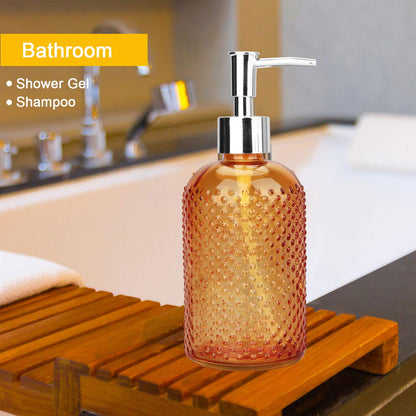 Glass Liquid Soap Bottle – Elegant Textured Bathroom & Kitchen Dispenser