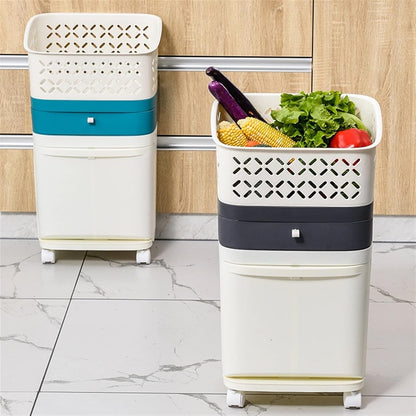 2-Layer Garbage Container with Removable Trashcan & Wheels