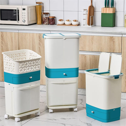 2-Layer Garbage Container with Removable Trashcan & Wheels