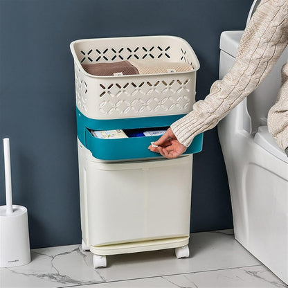 2-Layer Garbage Container with Removable Trashcan & Wheels