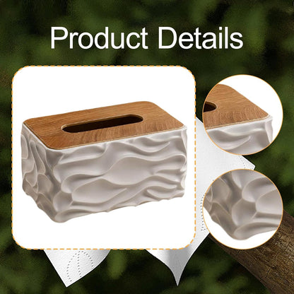 Meridian Wavy Series Handcrafted Heavy Wood Tissue Vault