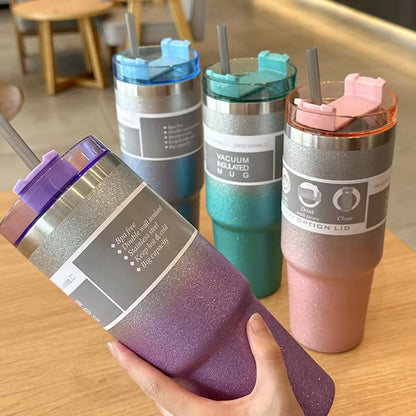 Glitter Insulated Stainless Steel Tumbler – Double-Wall Vacuum Travel Mug with Splash-Proof Lid and Reusable Straw