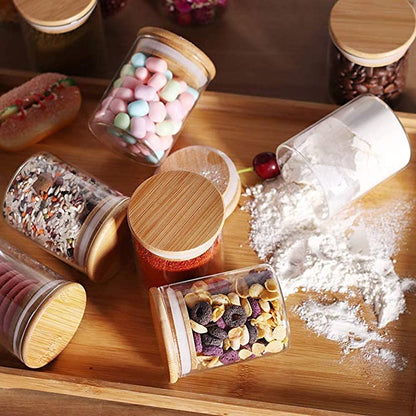 Glass Storage Jar Wood Lid - Mini (6.5 x 10 cm), Small (8.5 x 12 cm)