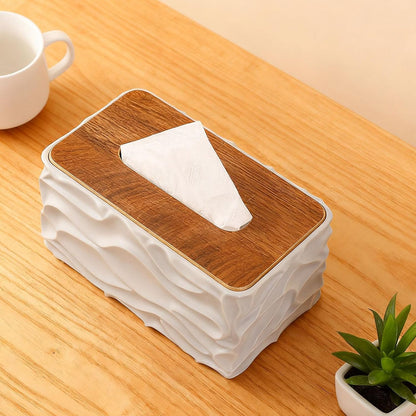 Meridian Wavy Series Handcrafted Heavy Wood Tissue Vault