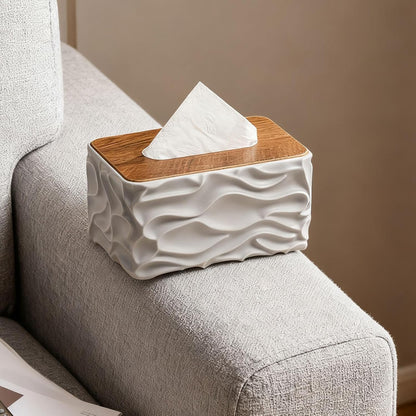 Meridian Wavy Series Handcrafted Heavy Wood Tissue Vault