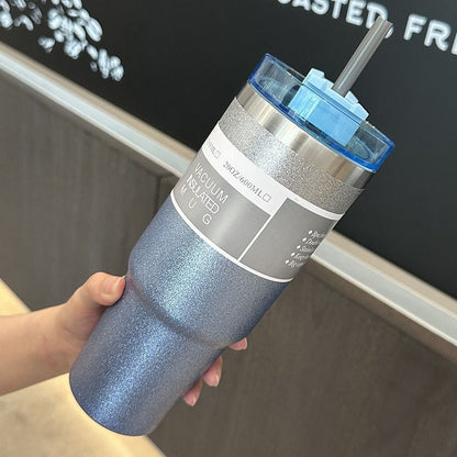 Glitter Insulated Stainless Steel Tumbler – Double-Wall Vacuum Travel Mug with Splash-Proof Lid and Reusable Straw