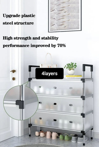 Dustproof Shoe Rack with Metal Pipes and Frosted Glass