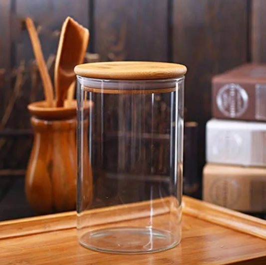 Glass Storage Jar Wood Lid - Mini (6.5 x 10 cm), Small (8.5 x 12 cm)