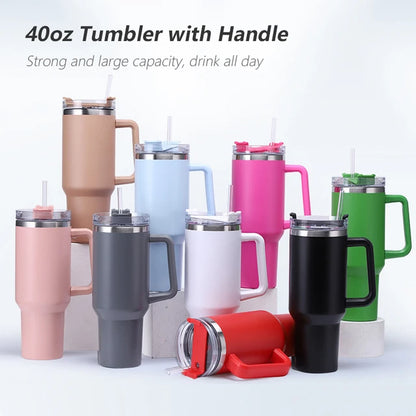 1200ML Insulated Stainless Steel Tumbler with Handle – Double-Wall Vacuum Flask with Straw and Leak-Proof Lid