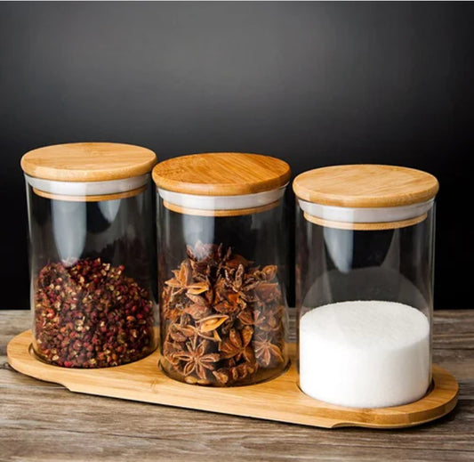 Glass Storage Jar Wood Lid - Mini (6.5 x 10 cm), Small (8.5 x 12 cm)
