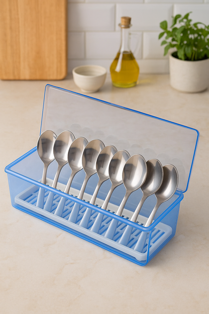 Spoon Box – Hygienic Desktop Cutlery Organizer with Protective Lid
