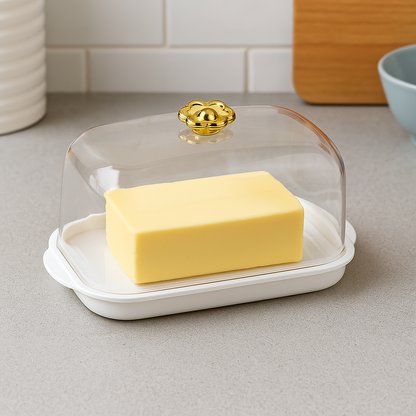 Acrylic Butter Dish – Premium Serving Dish with Golden Accented Lid
