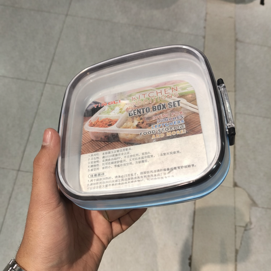 Square Bento Lunch Box with Partitioned Compartments Meal Prep Container with Locking Lid and Integrated Utensils