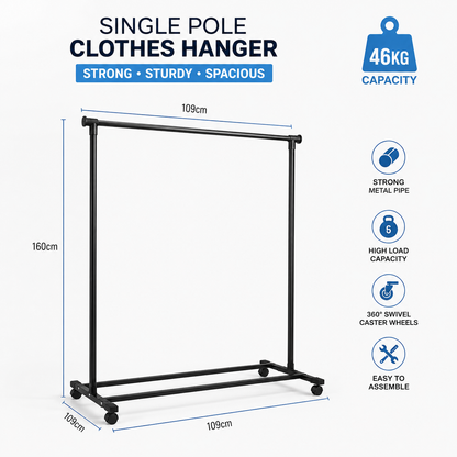 Heavy Duty Single Rod Clothes Hanger - 46 KG Capacity