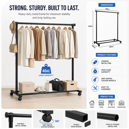 Heavy Duty Single Rod Clothes Hanger - 46 KG Capacity
