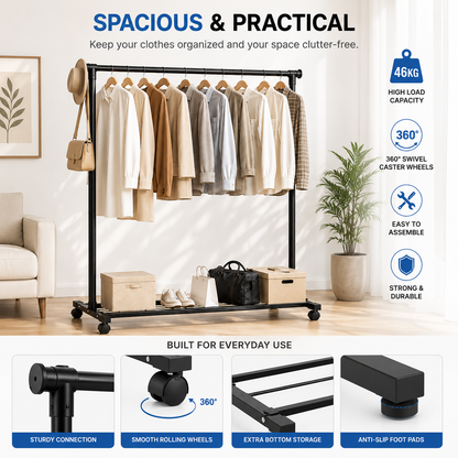 Heavy Duty Single Rod Clothes Hanger - 46 KG Capacity