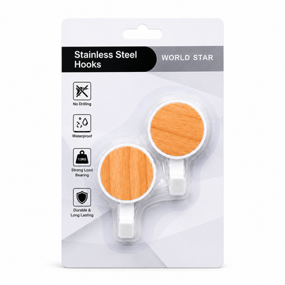 Pack of 2 Stainless Steel Adhesive Hooks