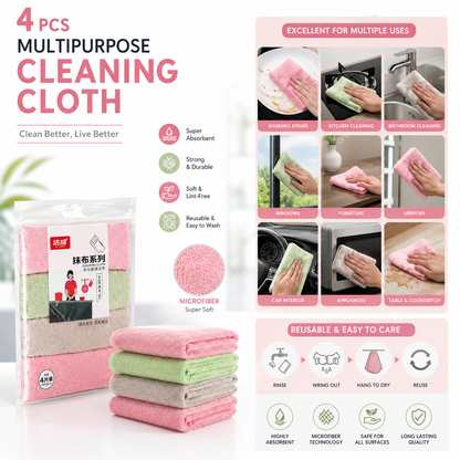 4 Pieces Multi-Purpose Cleaning Cloth Set