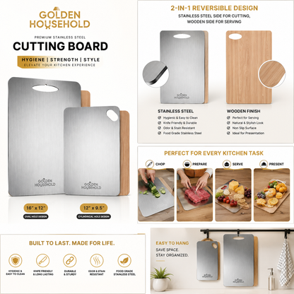 Stainless Steel Cutting Board Wood Vinyl Back Finish - Heavy Duty Stainless Steel Board