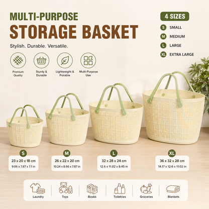 Imitation Rattan Basket with Handle - Small, Medium, Large, XL
