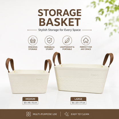 Imitation Rattan Basket Rectangle with Handle - Medium, Large