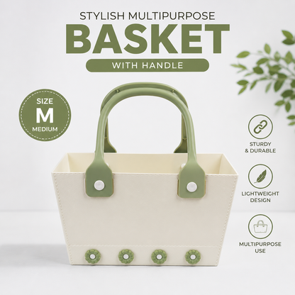 Flowery Rectangle Basket with Handle - Medium