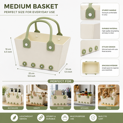 Flowery Rectangle Basket with Handle - Medium