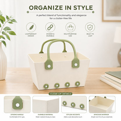 Flowery Rectangle Basket with Handle - Medium