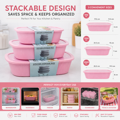Kitchen Storage Box Ribbed - 3 Piece Set