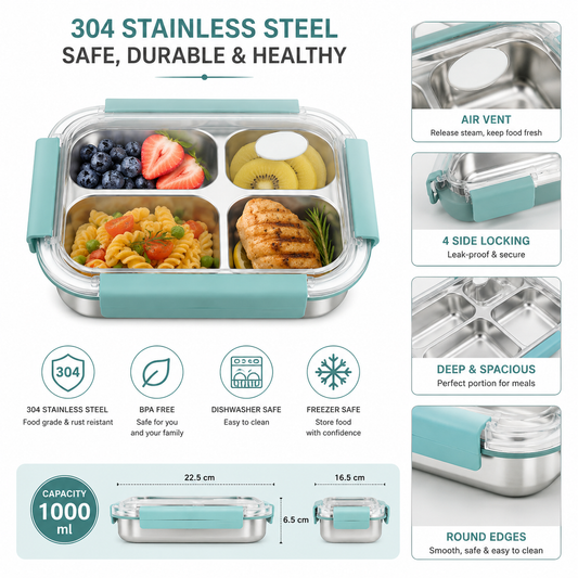 Simple 3-Compartment SS Lunchbox