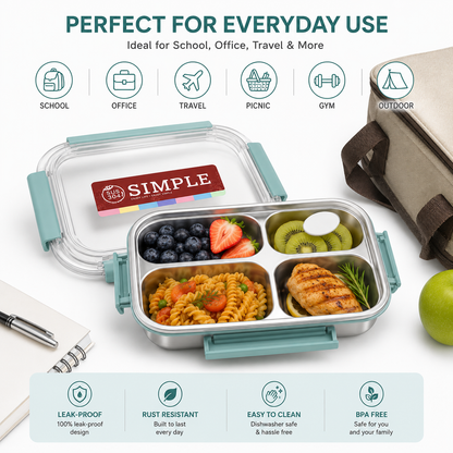 Simple 3-Compartment SS Lunchbox