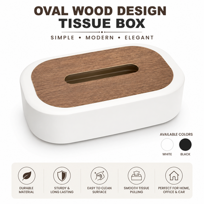 Tissue Box Oval White/Black Wood