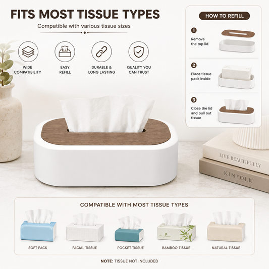 Tissue Box Oval White/Black Wood