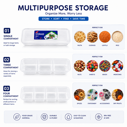 Noodle Storage Grain Box Long Design, 3 and 4 Compartment