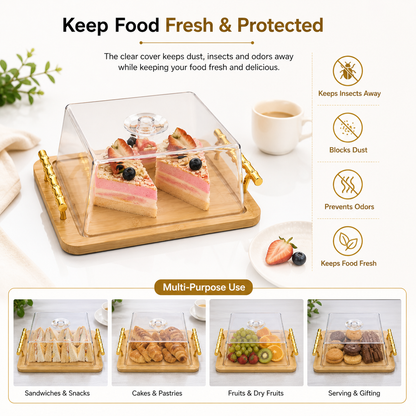 Cake Dish Square Wood - Small, Medium