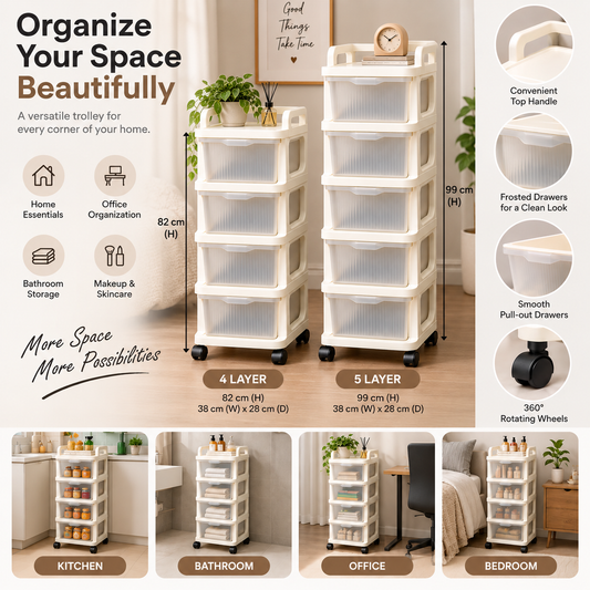 Frosted Storage Trolley with Wheels – 4 Layer / 5 Layer