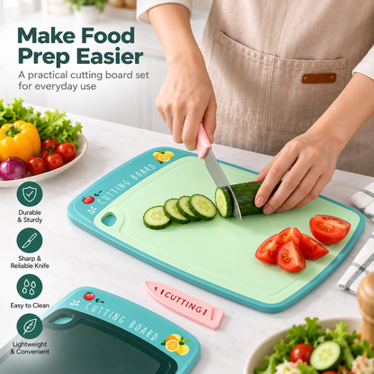 Plastic Cutting Board with Knife – Kitchen Chopping Set