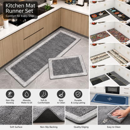 2 Piece Kitchen Mat & Runner Set