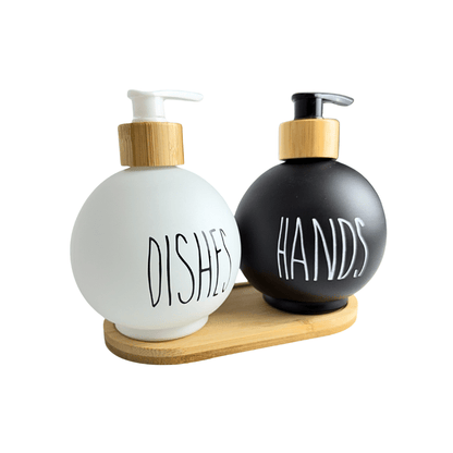 Glass Soap Dispenser with Wooden Base | Hands & Dishes, Soap and Lotion Pump Bottle | Square, Oval & Round Designs