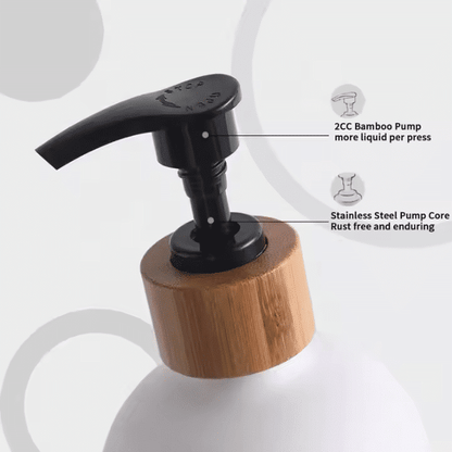 Glass Soap Dispenser with Wooden Base | Hands & Dishes, Soap and Lotion Pump Bottle | Square, Oval & Round Designs