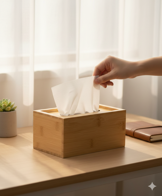 Bamboo Tissue Box – Heavy-Duty Eco-Friendly Desktop Organizer