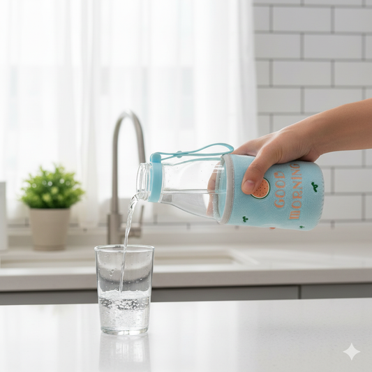 Glass Bottle With Good Morning Cover – Premium Hydration with Soft Protective Sleeve