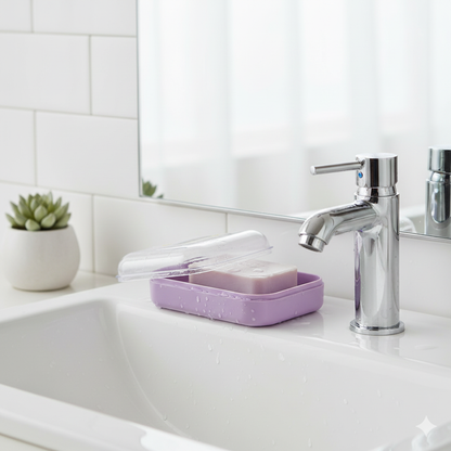 Travel Soap Dish with Drain Tray and Secure Cover – Eco-Friendly Wheat Straw Soap Protector for Bathroom and Travel