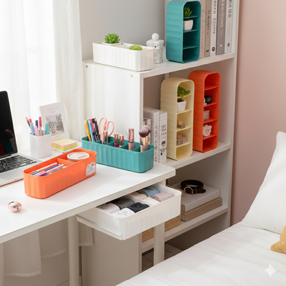 4-Compartment Multi-Function Storage Tray – Desktop Organizer & Divided Vanity Box for Stationary, Jewelry, and Cosmetics