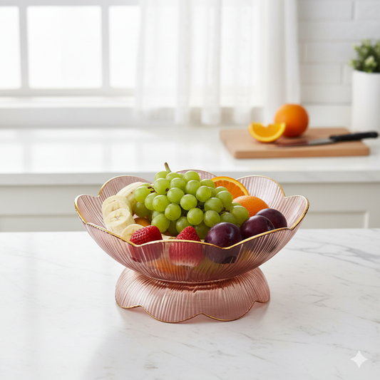 Fruit Basket – Elegant Ribbed Serving Bowl with Gold Rim