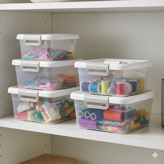 Clear Stackable Storage Box with Secure Locking Lid & Handle