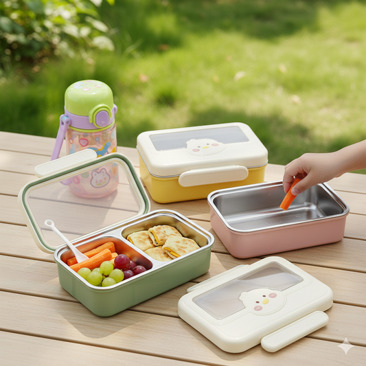 Lunch Box SS Cat – Charming 2-Compartment Stainless Steel Meal Container