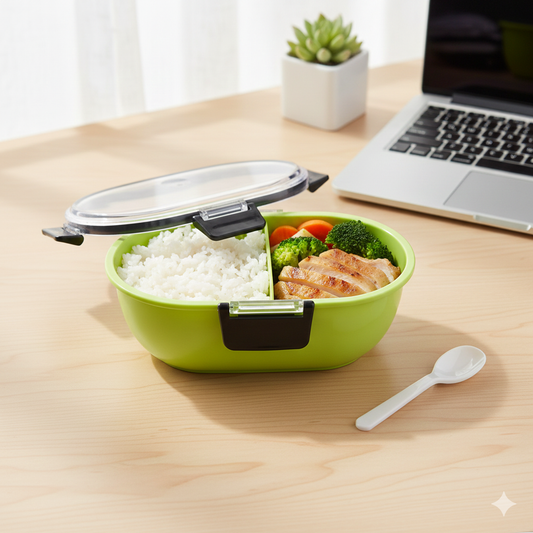 Oval Bento Lunch Box with Divided Compartments Plastic Meal Prep Container with Snap-Lock Lid and Cutlery Storage(Oval)